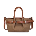 Borsa tote vintage marrone in ecopelle opaca con fibbia decorativa e tracolla fine - Cachi