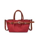 Elegante borsa in pelle opaca rosso scuro con cinturini marroni e fibbie in metallo - Borgogna
