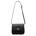 Bolso bandolera negro acolchado con cierre dorado y correa ajustable fina - Vertical / Negro