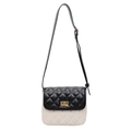 Bolso bandolera acolchado bicolor en beige y negro con cierre giratorio dorado - Vertical / Blanco Roto