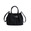 Black woven leather bucket bag, stylish top handle crossbody handbag for women daily. - Black without Pendant