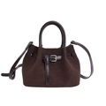 Stylish dark brown bucket bag for women, elegant top handle crossbody handbag with chic belt detail. - Brown No Pendant