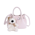Rosa PU Leder gewebte Eimer Tasche mit süßem Bärenanhänger, stilvolle Handtasche. - Rosa Mit Anhänger