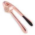 Manual zinc alloy garlic press with elegant rose gold finish and black non-slip grip - Rose Gold Garlic Press Bag Pack
