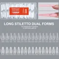Size chart for 256 dual nail forms showing 16 dimensions for long stiletto and arched almond shapes - Arched Almond Style (05) / 256 Pieces / Clear