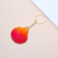 Golden keychain with colorful gradient scallop shell pendant in yellow and pink hues - 22# (Orange Pink Gradient Scallop)