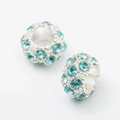 Silver alloy large hole charm beads with light blue rhinestones for DIY bracelets - Light Blue