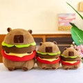 Three sizes of plush capybara burger toys with closed eyes on a white surface - 50cm, 1.1kg / Capybara Burger Style