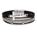 Bohemian multilayer black leather bracelet with silver cross and sparkling crystals - Bohemian Black Cross