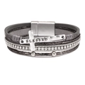 Bohemian multi-layer leather bracelet with cross 'BLESSED' charm and magnetic clasp - Bohemian Grey Cross
