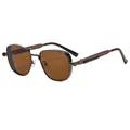 Detail of vintage steampunk square frame sunglasses with spring hinge and brown metal - Coffee Frame Tea Lens