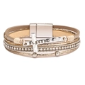 Bohemian multi-layer PU leather bracelet with gold rhinestones and 'BLESSED' cross charm - Bohemian Khaki Cross