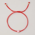Adjustable red woven rope bracelet with pink evil eye charm and golden beads - Minimalist Red String Pink Evil Eye (JS-B23112005C)