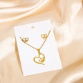 Golden heart-shaped necklace and earrings set featuring an intricate crown design - Crown Heart Style