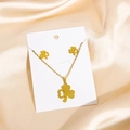 Golden stainless steel jewelry set with heart cutout clover necklace and earrings - Heart Hollow Clover Style
