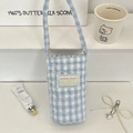 Blauw-wit geruite gewatteerde waterfles tas met hartvormig stiksel en handvat - Lichtblauw Gingham