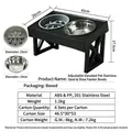 Adjustable black elevated dog stand with one stainless bowl and one grey slow feeder bowl - Adjustable Style (Stainless Steel + Slow Feeder) - Black