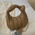 Sac demi-lune plissé kaki en cuir PU avec poignée nouée et bandoulière chaîne - Kaki