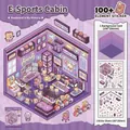 Purple esports room themed sticker set featuring 100+ pieces with gaming room scene - E-sports Room