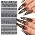 Black lace nail foil set with 10 different floral and vine patterns for nail art decoration - 10 Sheets Mixed Black Lace Starry Sky Stickers