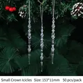 50-pack small crown icicle pendants in clear acrylic for Christmas tree decor - 153mm Small Crown Icicle