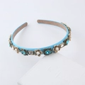 Baroque style light blue satin headband with vintage crystal and pearl embellishments - Blue