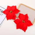 Two red velvet artificial poinsettias with gold glitter edges for Christmas decor - Outlined Poinsettia / 20cm / Red
