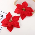 Artificial red velvet poinsettia Christmas flower decorations with gold glitter center - Diamond Velvet Gold Glitter Core / 20cm / Red