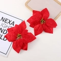 Pair of vibrant red velvet artificial poinsettia flowers for Christmas decoration - Diamond Velvet Regular Core / 20cm / Red