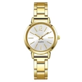 Women's quartz watch with gold stainless steel band and silver sunray dial - White Dial Gold Case