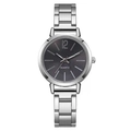 Minimalist women's quartz watch featuring a dark grey dial and silver steel band - Black Dial Silver Case