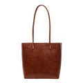 Sac fourre-tout marron foncé vintage en cuir brillant avec de longues bandoulières - Marron