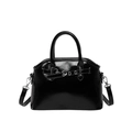 Bolso de mano en charol negro brillante con asas dobles y hebilla plateada - Negro
