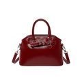 Glossy deep red shell-shaped handbag with silver hardware and detachable strap - Red