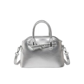 Bolso tote plateado metálico con asas y correa de hombro ajustable para mujer - Plateado