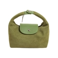 Olive green vintage handbag in matte suede with top handle and smooth leather accents - Green