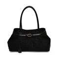 Borsa tote nera opaca con discreto motivo leopardato e fibbia in metallo dorato - Nero