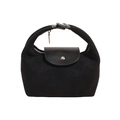 Black dumpling handbag in frosted suede and leather patchwork with silver hardware - Black