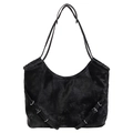 Bolso tote de cuero PU negro vintage con hebillas plateadas y gran capacidad de carga - Negro
