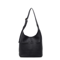 Klassische schwarze gewebte Hobo-Schultertasche aus Leder für Damen mit verstellbarem Gurt - Schwarz