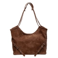Bolso tote vintage de cuero PU marrón con correa ancha y detalles de hebillas - Marrón