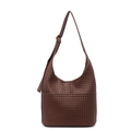 Dunkelbraune geflochtene Hobo-Schultertasche aus Leder mit großem Fassungsvermögen - Kaffeebraun