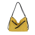 Bolso tote de ante amarillo con correas de cuero negro y herrajes de metal dorado - Amarillo