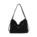 Bolso tote negro retro en gamuza mate con correas cruzadas y hebilla metálica dorada - Negro