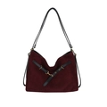 Bolso hobo vintage de ante color burdeos con correas negras y detalles dorados - Burdeos