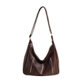 Vintage dark brown large hobo bag in litchi grain faux leather with silver zippers - Brown