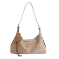 Borsa hobo retrò kaki in pelle scamosciata opaca con ciondolo a stella in peluche - Ciondolo a stella incluso / Cachi