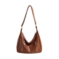 Vintage brown PU leather hobo bag with dual vertical zippers and adjustable strap - Brown