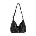Large black minimalist hobo bag in soft leather with diagonal zipper details - Black
