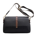 Black litchi grain crossbody bag with wide adjustable strap and leather trim - Black